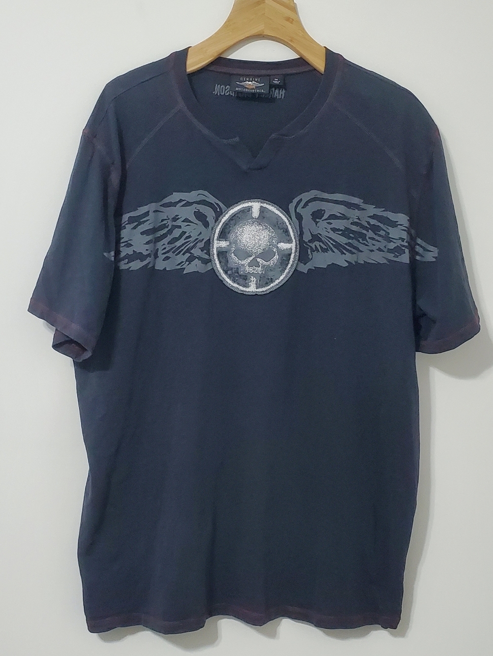 Harley Davidson Black Skull Wings T Shirt Mens 2XL